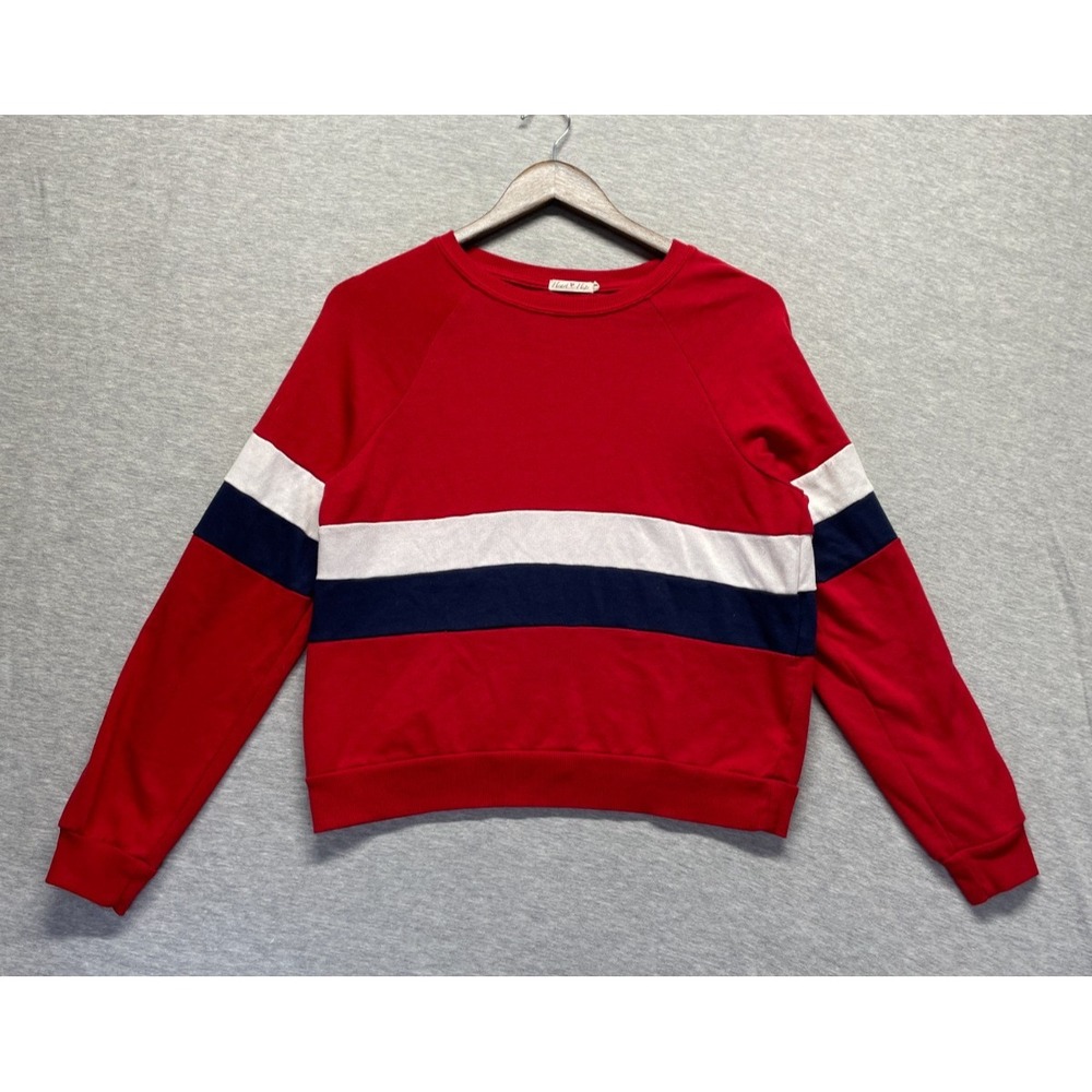 Heart & Hips Sweatshirt Womens Large Red Multi Colorblock Cotton Ribbed Trim